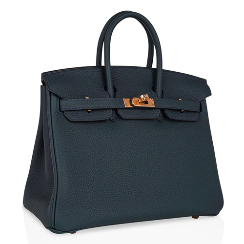Deep Muted Teal Soft Uniform Pebbled Grain Medium Rigid Hand Tote With Indigo Contrast Stitching, Blush Rose Gold Twist Lock Hardware And Matching Teal Suspended Metal Padlock Charm