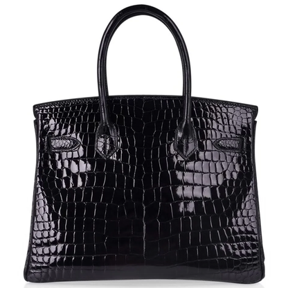 Sleek Jet Black Glossy Raised Grid Scale Medium Structured Hand Tote With Luminous Golden Twist Lock Hardware And Matching Scaled Suspended Metal Padlock Charm