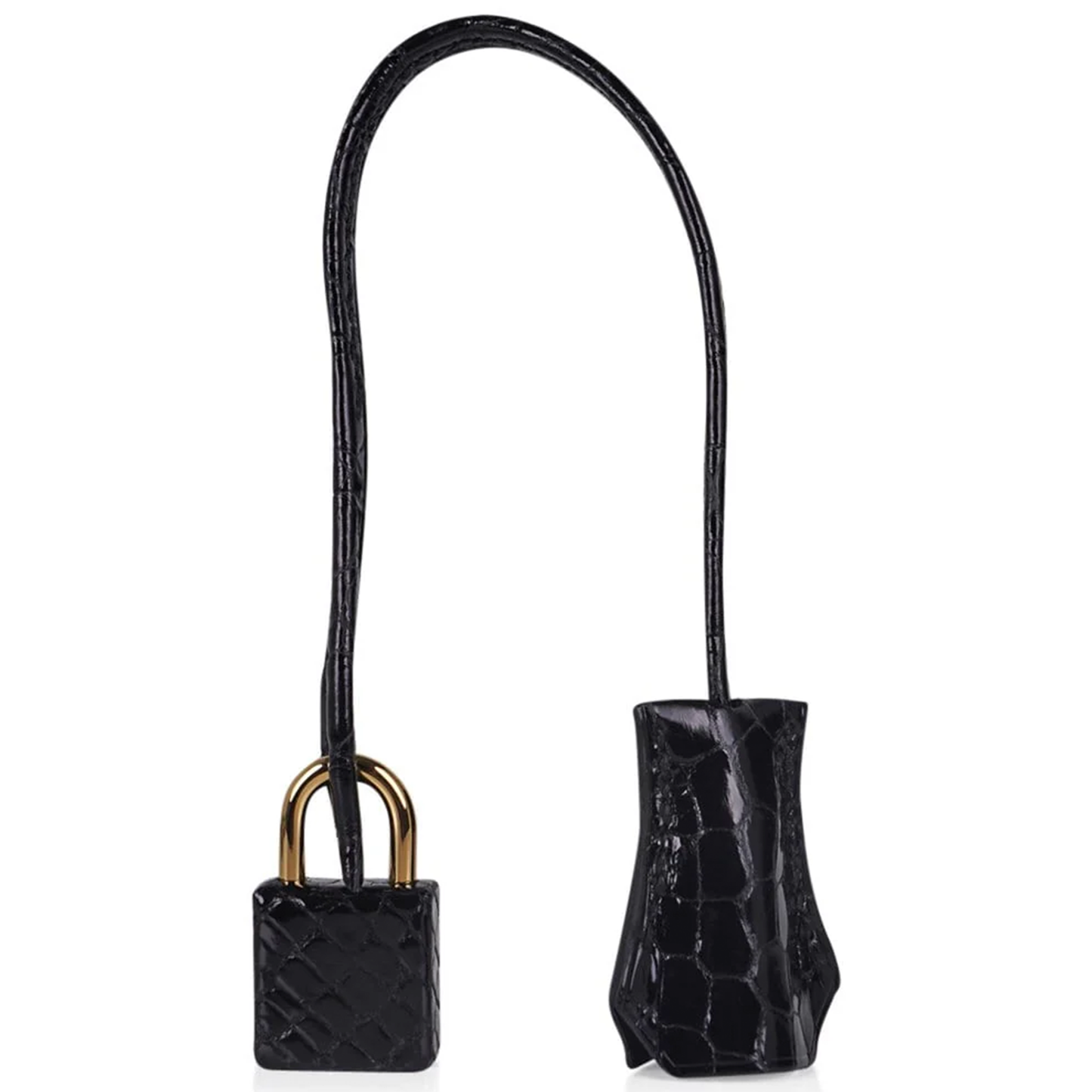 Sleek Jet Black Glossy Raised Grid Scale Medium Structured Hand Tote With Luminous Golden Twist Lock Hardware And Matching Scaled Suspended Metal Padlock Charm